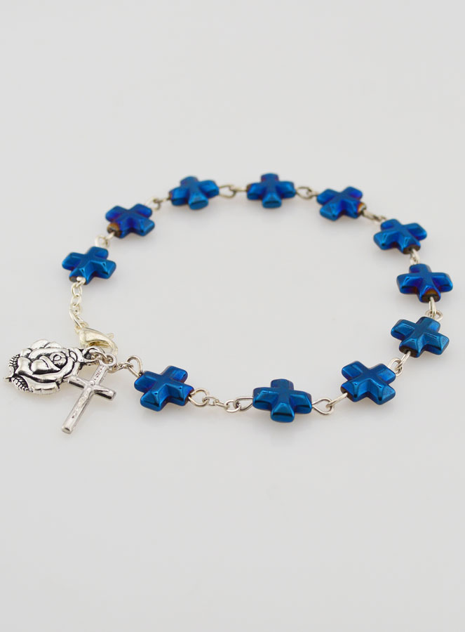 Bracciale Decina del Rosario Perle e Croce in Madreperla Blu (pic 3)