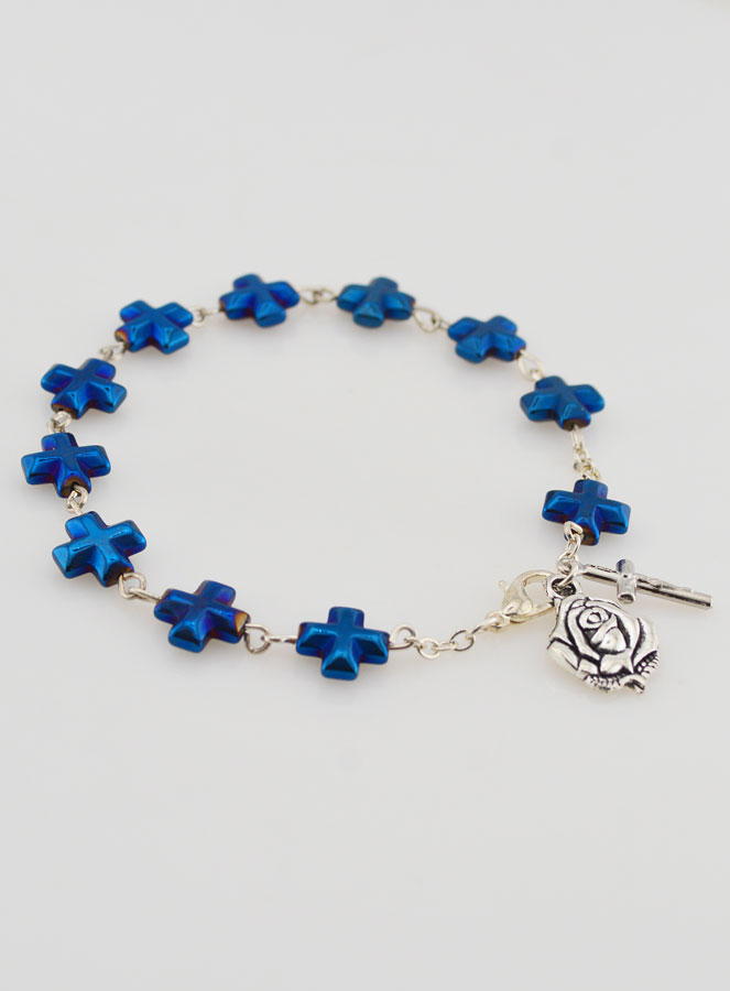 Bracciale Decina del Rosario Perle e Croce in Madreperla Blu (pic 4)