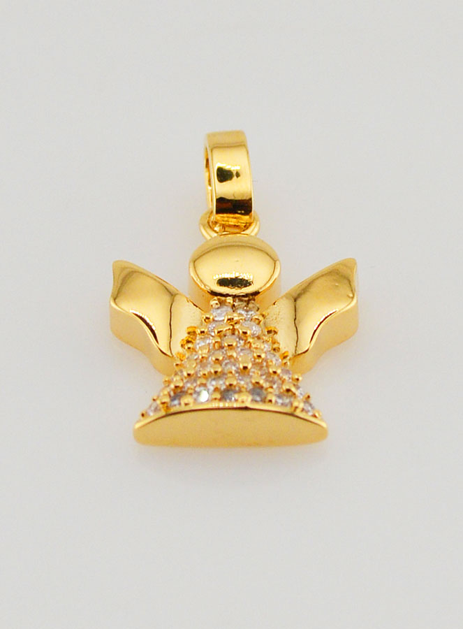 Ciondolo Angelo Custode Placcato Oro e Diamanti Strass - 15mm (pic 2)