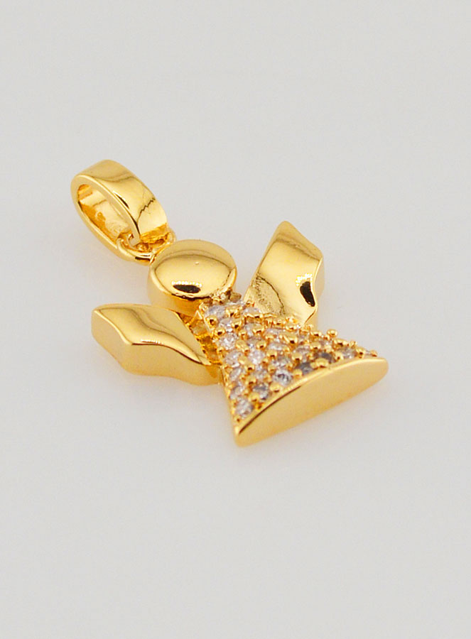Ciondolo Angelo Custode Placcato Oro e Diamanti Strass - 15mm (pic 3)