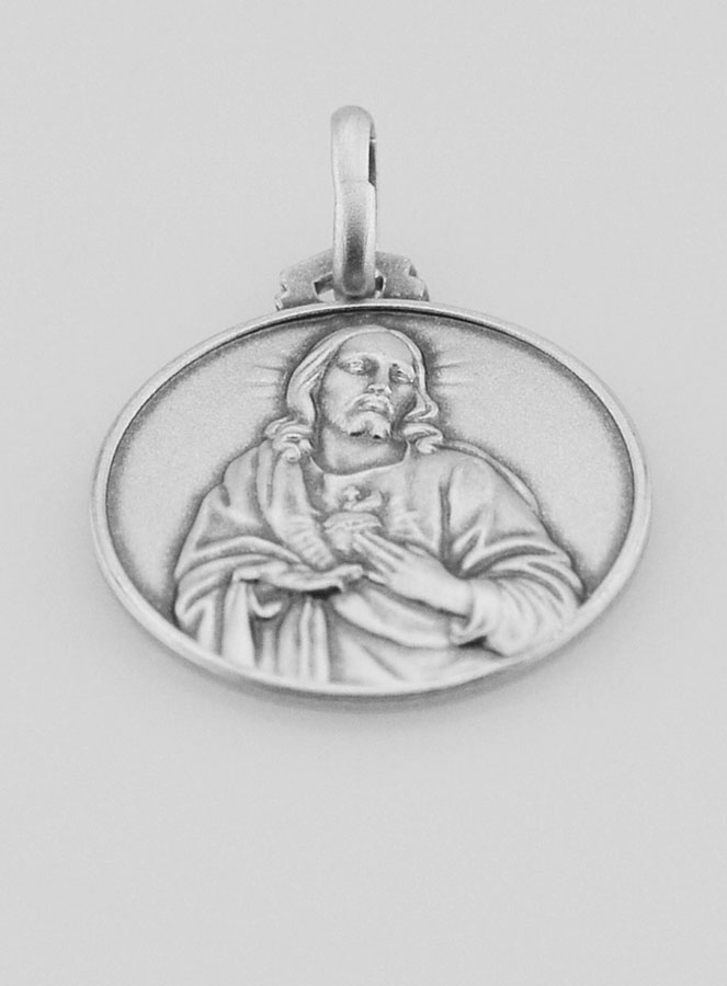 Medaglia di Battesimo del Sacro Cuore di Gesù in Argento - 18mm (pic 2)
