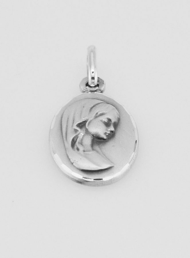 Medaglia di Battesimo Vergine Maria con Velo in Argento Massiccio (pic 2)