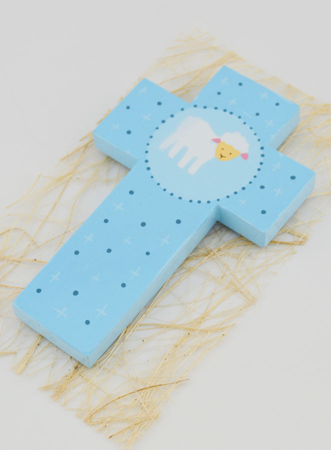Croce in Legno Pecorella Blu - Regalo di Battesimo (pic 4)