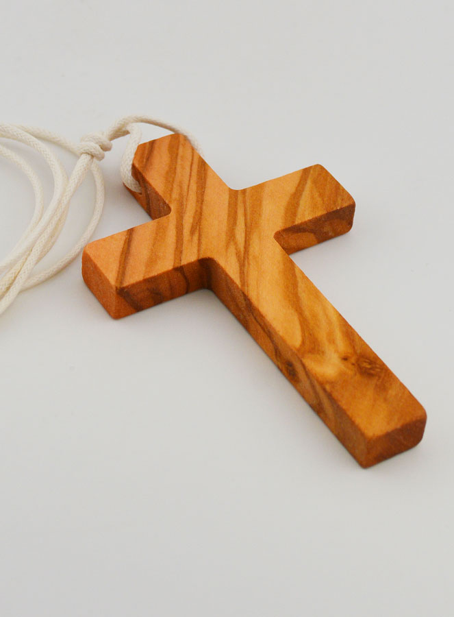 Croce di Comunione in Legno d'Ulivo con Cordoncino Bianco (pic 3)