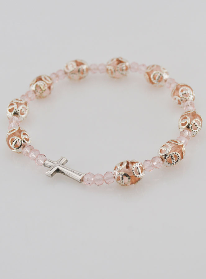 Bracciale Decina Perle Scolpite Rosa su Elastico (pic 3)