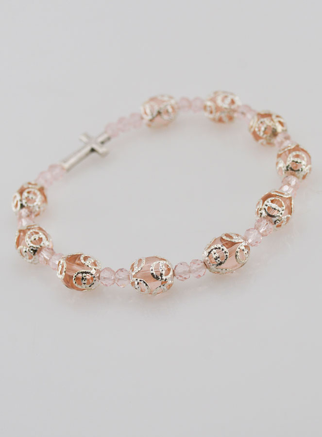 Bracciale Decina Perle Scolpite Rosa su Elastico (pic 4)