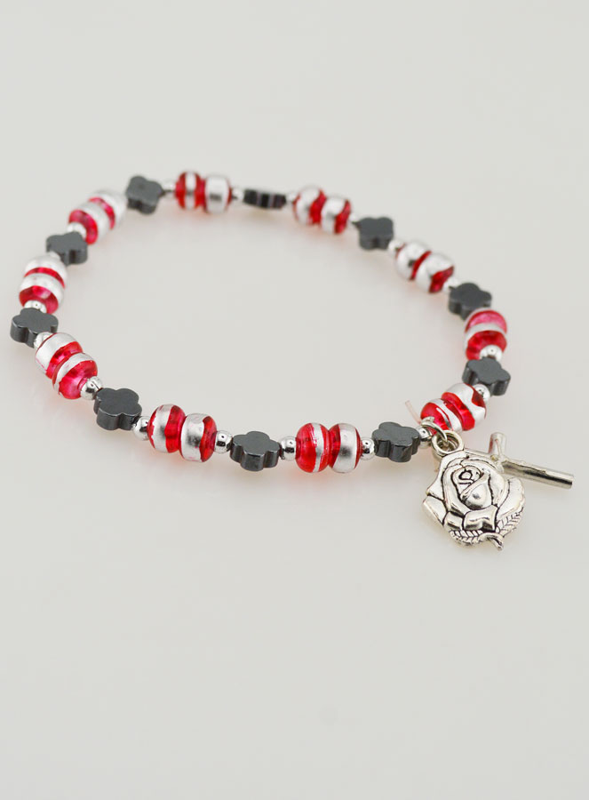 Bracciale Decina Perle Fiori di Ematite - Croce (pic 3)