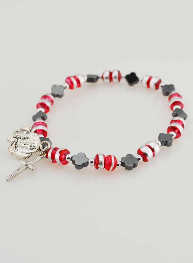 Bracciale Decina Perle Fiori di Ematite - Croce (pic 4)