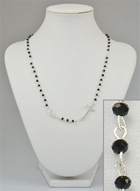 Rosario Collana Cristallo Nero + Croce Diamanti Strass (pic 1)