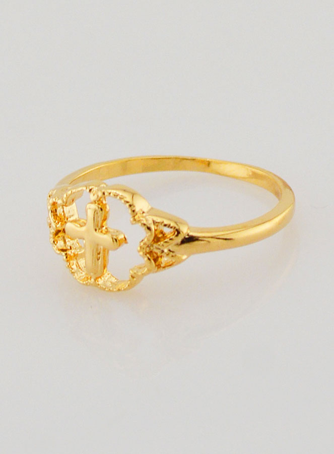 Anello Croce e Fiore Placcato Oro - Misura 58 (pic 3)