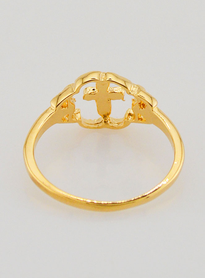 Anello Croce e Fiore Placcato Oro - Misura 58 (pic 4)