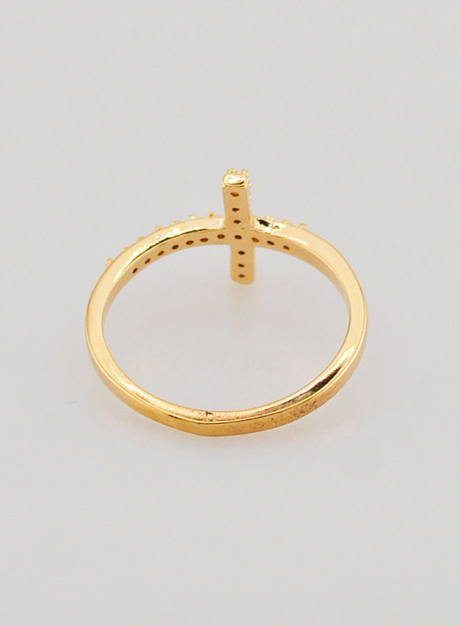 Anello Croce e Diamanti Strass - Placcato Oro - Misura 58 (pic 4)