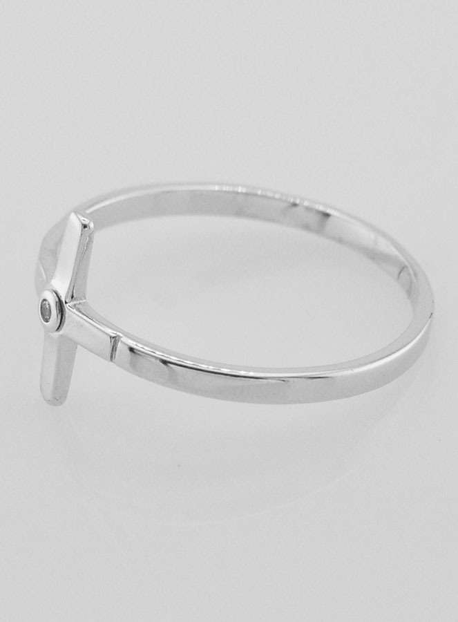 Anello Croce e 1 Diamante Strass - Argento Massiccio - Misura 60 (pic 3)