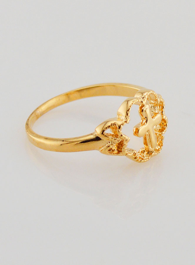 Anello Croce e Fiore Placcato Oro - Misura 54 (pic 3)