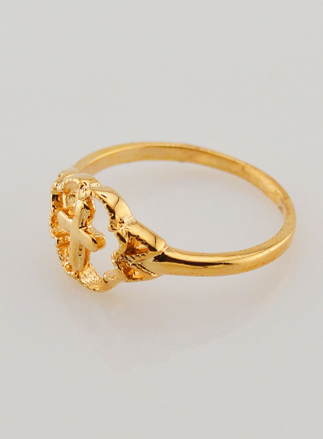 Anello Croce e Fiore Placcato Oro - Misura 56 (pic 3)