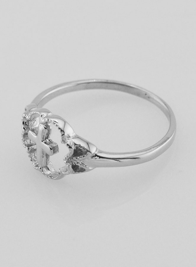 Anello Croce e Fiore in Argento Massiccio - Misura 58 (pic 3)