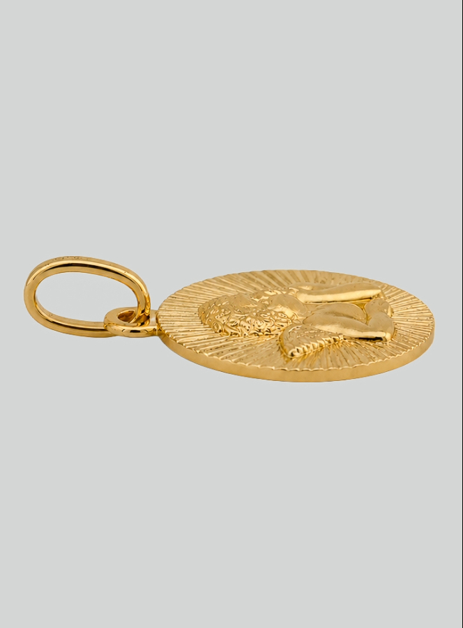 Medaglia Angelo Custode Rotonda Effetto Diamante in Oro 375/1000 (pic 4)