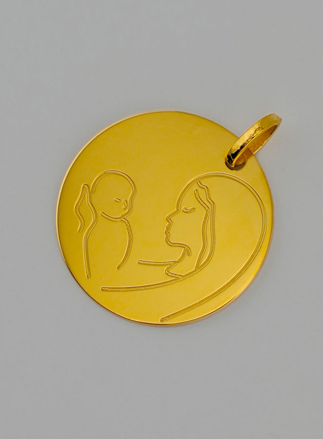 Medaglia Vergine con Bambino in Oro 9 Carati (pic 3)