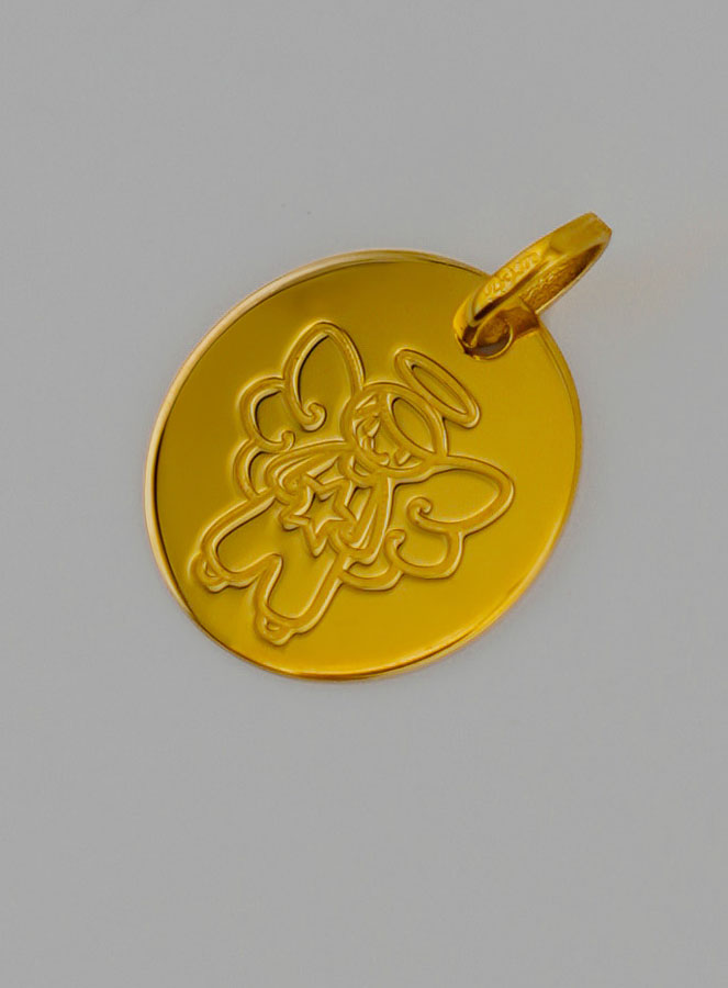 Medaglia Angelo Custode Modello Maschio in Oro 375/1000 (pic 3)