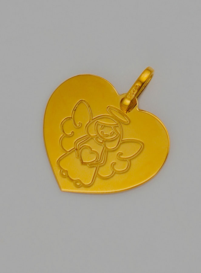 Medaglia Angelo Custode Cuore Modello Femmina in Oro (pic 2)