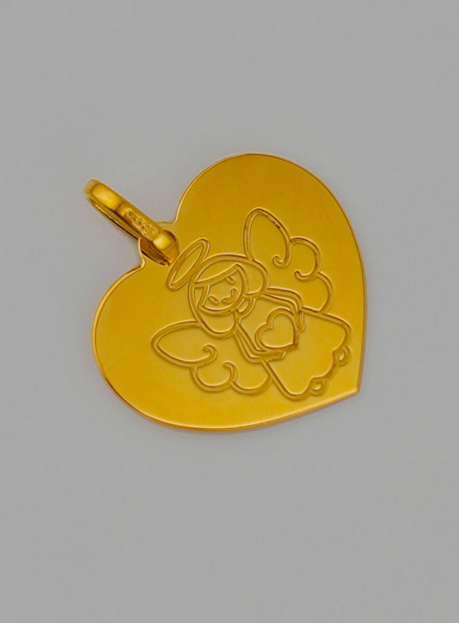 Medaglia Angelo Custode Cuore Modello Femmina in Oro (pic 3)