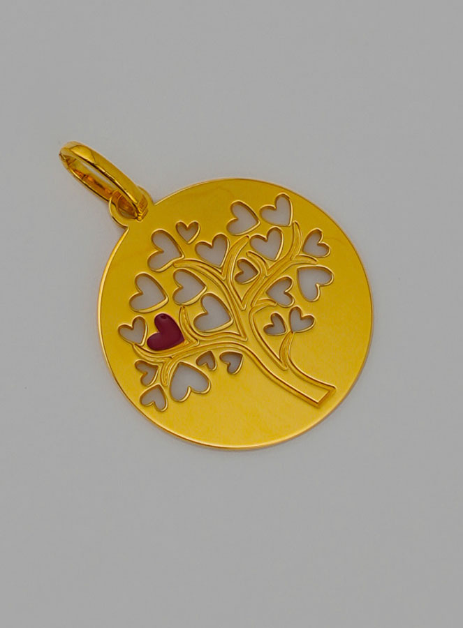 Medaglia Albero di Vita e Cuore Rosso in Oro (pic 2)