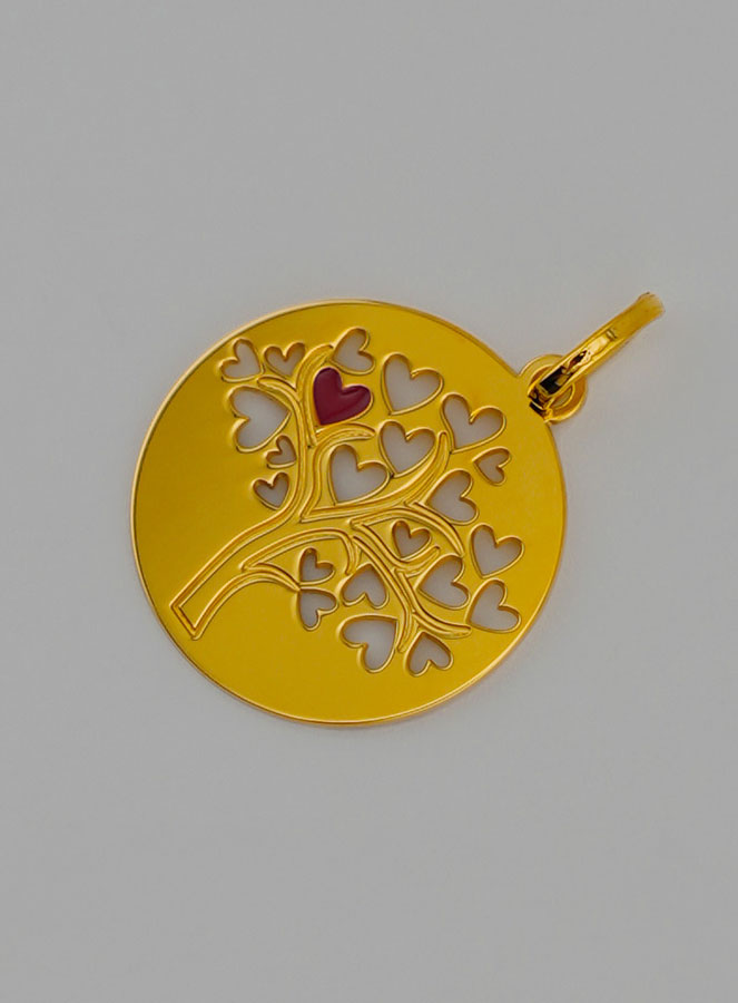 Medaglia Albero di Vita e Cuore Rosso in Oro (pic 3)