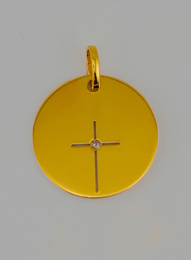 Medaglia Croce di Gesù Traforata in Oro e 1 Diamante (pic 4)