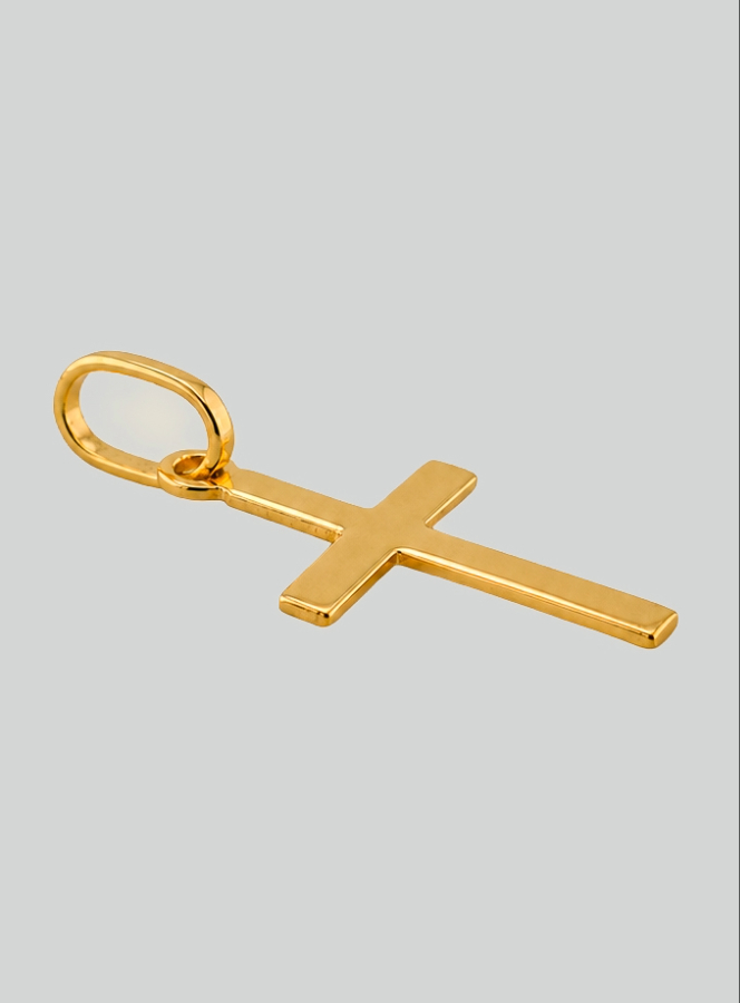 Ciondolo Piccola Croce in Oro a Filo Piatto Giallo Massiccio (pic 2)
