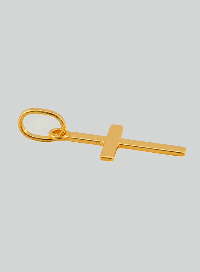 Ciondolo Piccola Croce in Oro a Filo Piatto Giallo Massiccio (pic 4)