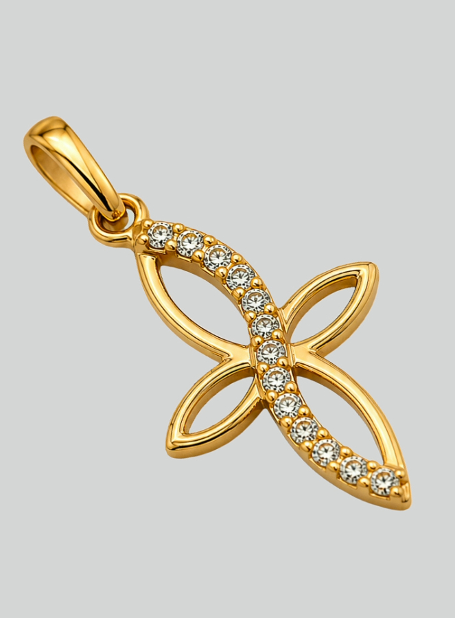 Croce Traforata in Oro Giallo Massiccio & Diamanti (pic 4)