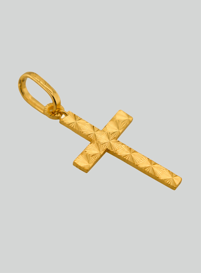 Ciondolo Croce Striata e Diamantata in Oro Giallo Massiccio (pic 2)