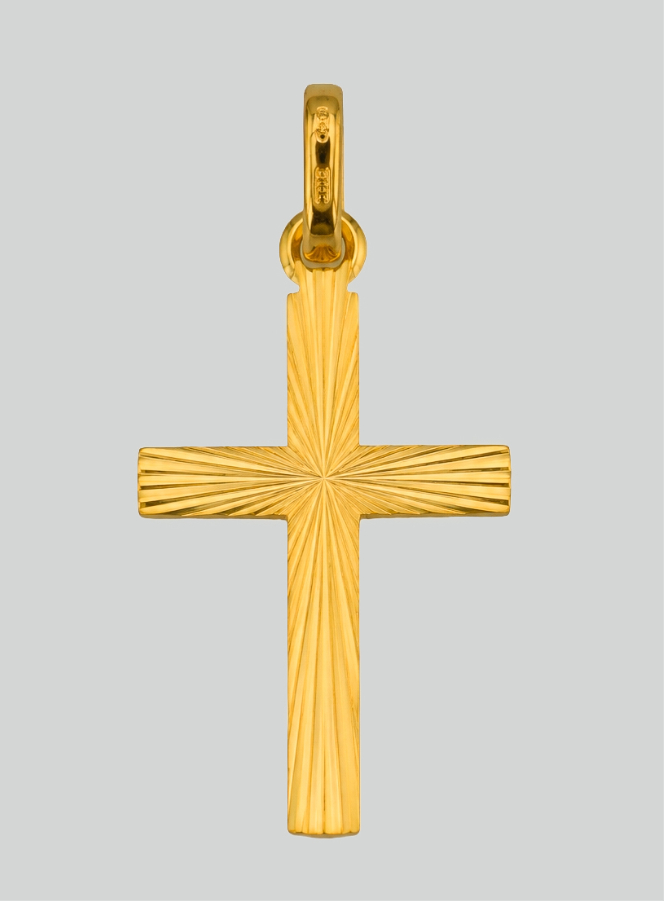 Ciondolo Croce Striata e Diamantata in Oro Giallo Massiccio (pic 3)