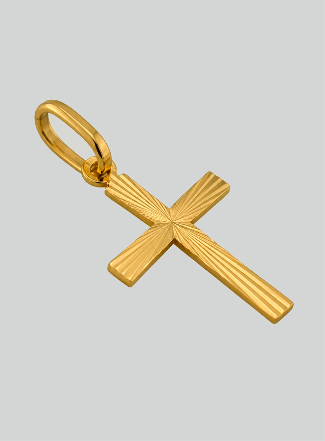 Ciondolo Croce Striata e Diamantata in Oro Giallo Massiccio (pic 4)