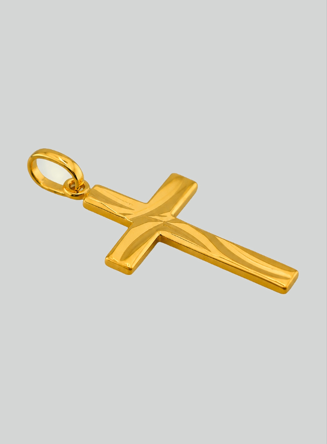Ciondolo Croce di Cristo Scolpita - Oro Massiccio Giallo (pic 2)
