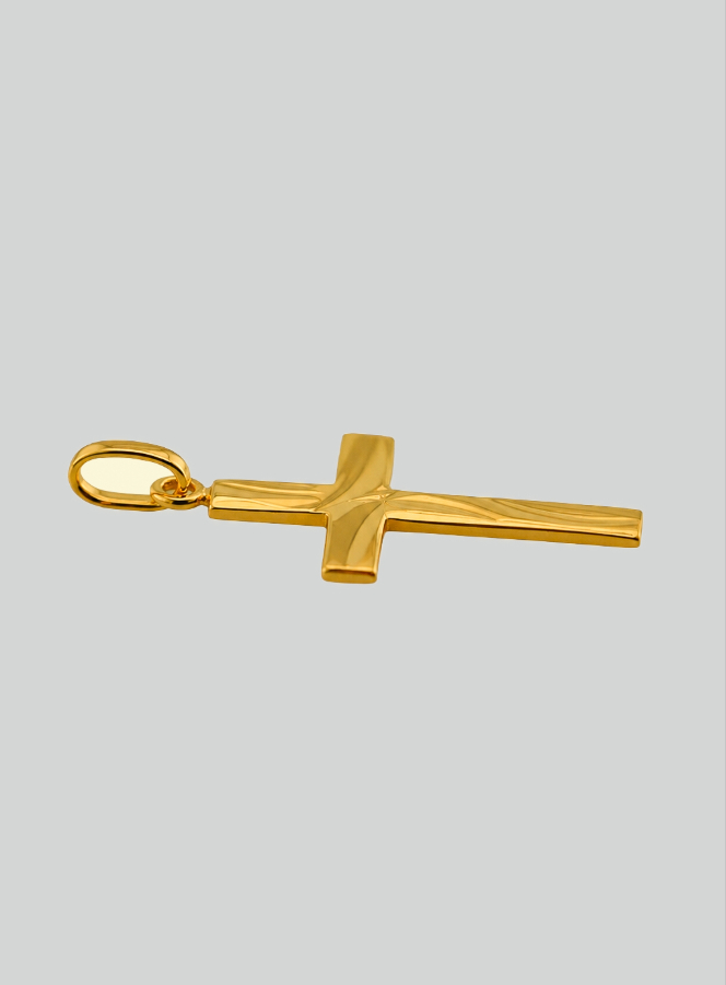 Ciondolo Croce di Cristo Scolpita - Oro Massiccio Giallo (pic 4)