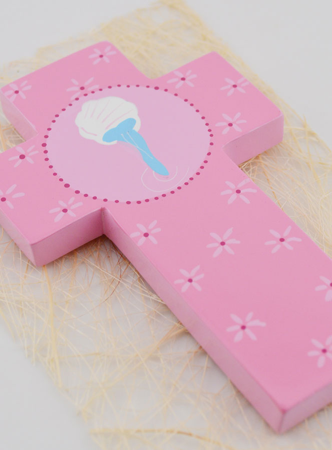 Croce Bambino in Legno Acqua di Battesimo - Rosa - 12cm (pic 3)