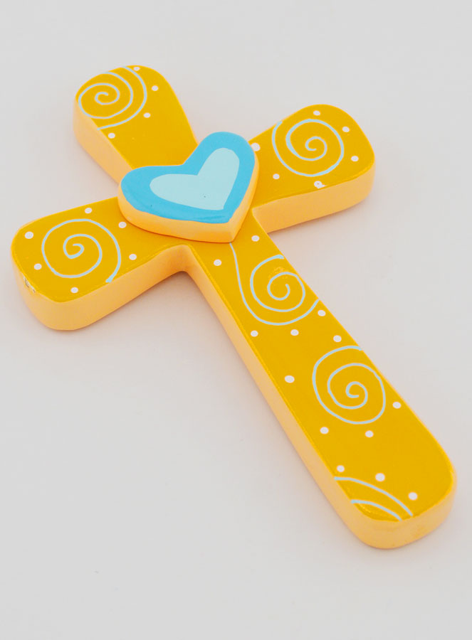 Croce Bambino Arancione e Cuore Blu - 15cm (pic 3)