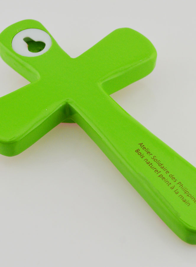 Croce Bambino Verde e Cuore Rosa - 15cm (pic 4)