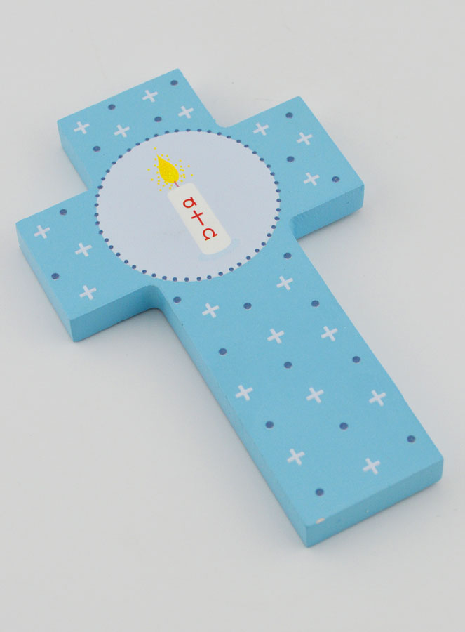 Croce di Legno Candela Alfa & Omega - Blu (pic 3)
