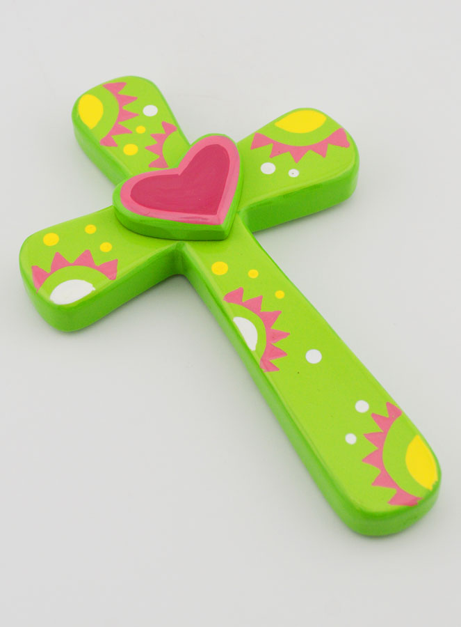 Croce in Legno Verde e cuore Rosa (pic 3)