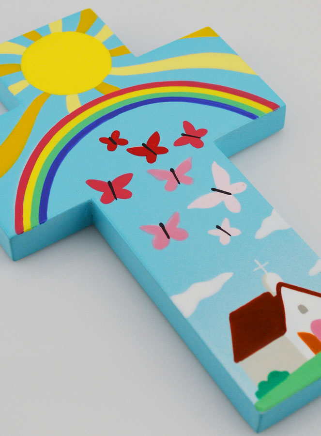 Croce per Bambini in legno - Chiesa e Farfalle (pic 3)