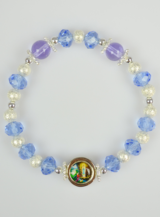Bracciale Religioso Perle di Vetro Blu - Medaglia di Lourdes (pic 2)