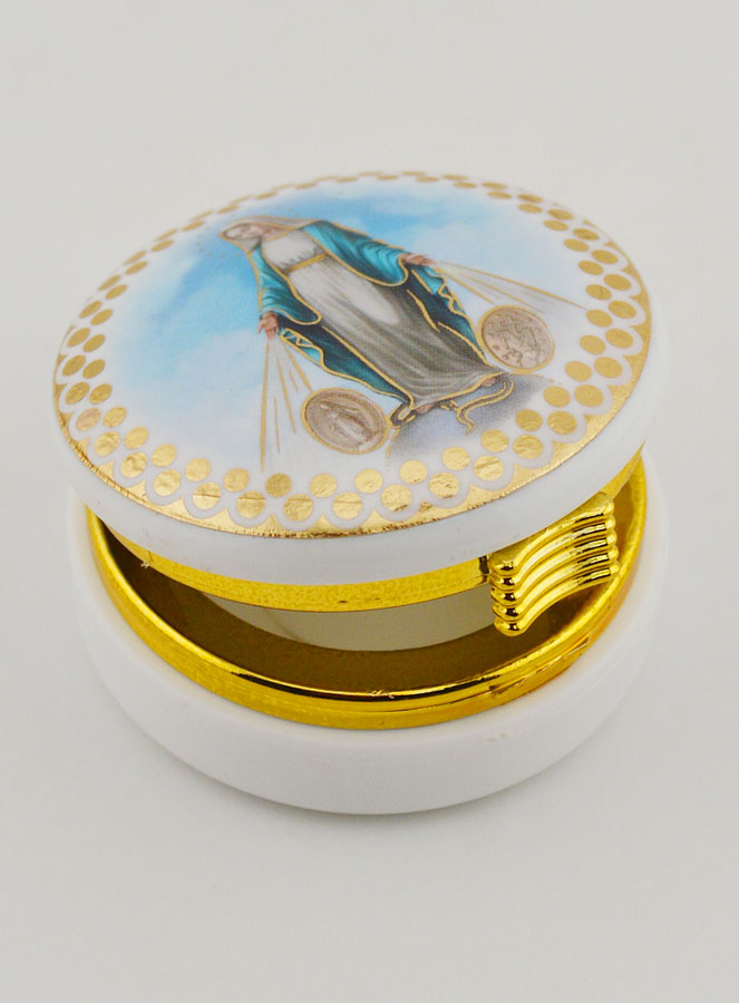 Scatola Portaostia Immagine Medaglia Vergine Miracolosa - 5 cm (pic 4)