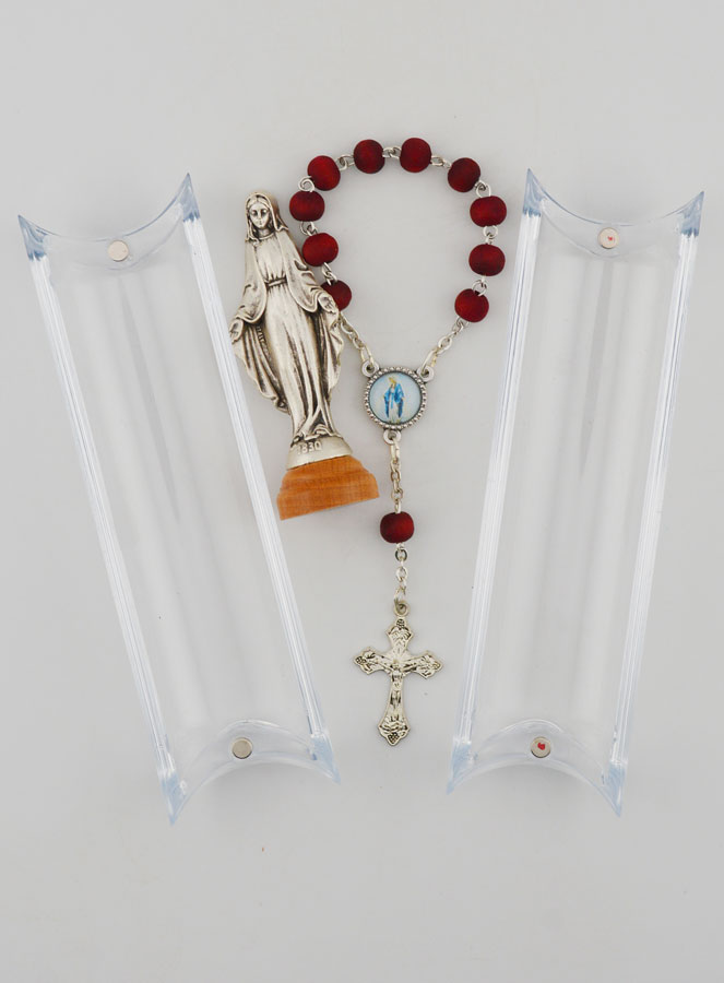 Statua Vergine Miracolosa e Rosario Decina in Legno di Rosa (pic 4)