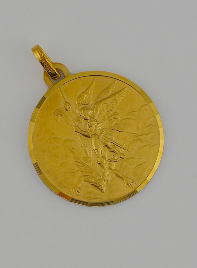 Medaglia San Michele Arcangelo in Oro Massiccio 18 k - 18 mm (pic 2)