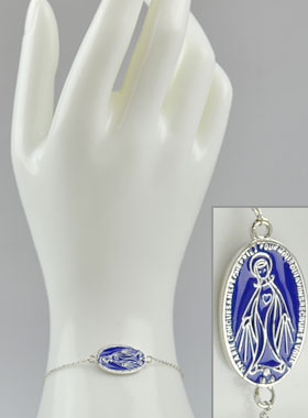 Bracciale Medaglia Vergine Miracolosa 20mm - Argento & Smalto Blu (pic 1)