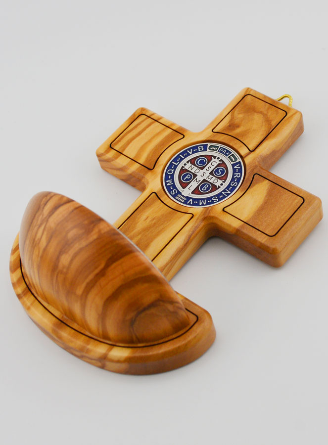Acquasantiera Medaglia di San Benedetto & Legno di Ulivo - 12 cm (pic 4)