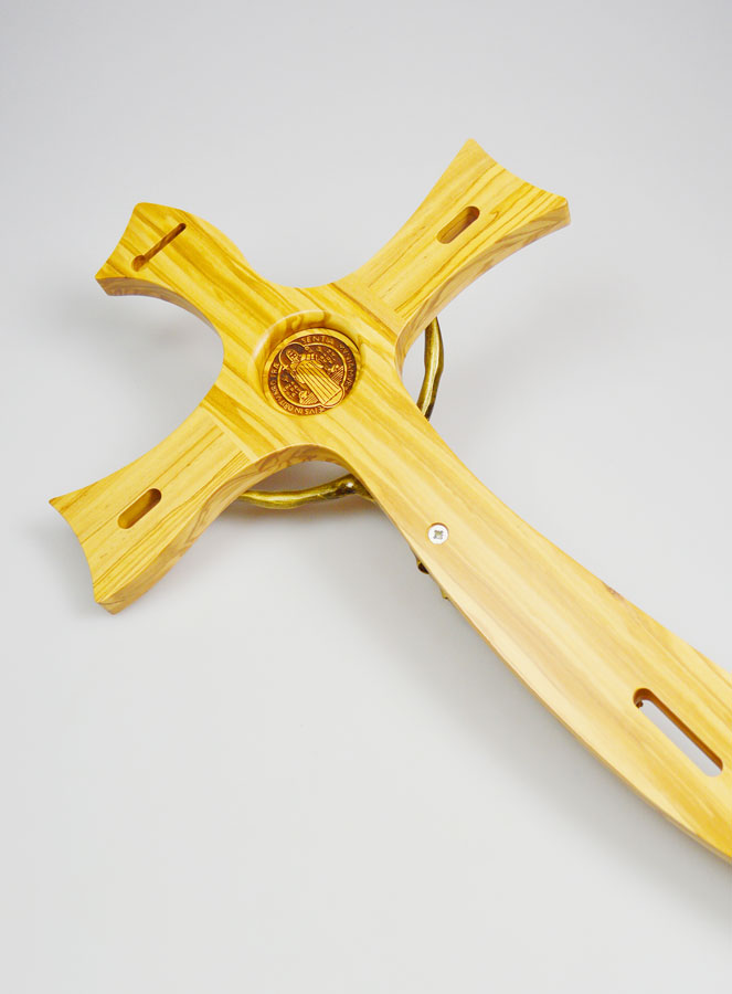 Grande Croce Murale di San Benedetto in Legno e Bronzo - 48 cm (pic 4)
