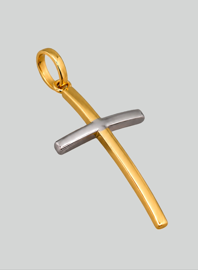 Ciondolo Croce di Gesù Cristo - Oro Giallo & Oro Bianco -  25mm - Oro  Massiccio 18k (pic 2)